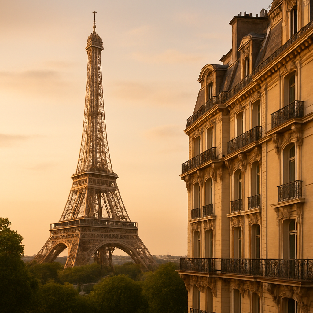The Eiffel Tower in Paris at golden hour
